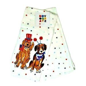 Novogratz Patriotic Dogs 2 Kitchen Towels Flag Scarf Hat Red White Blue Stars